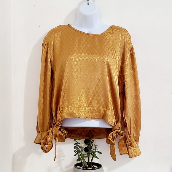 Band of Gypsies Tops - Band of Gypsie gold ,satin blouse long sleeve, siz